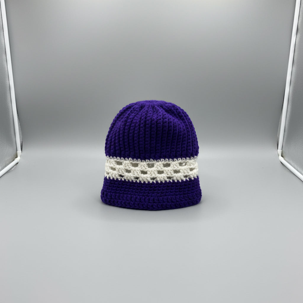 Purple and White Ponytail Beanie