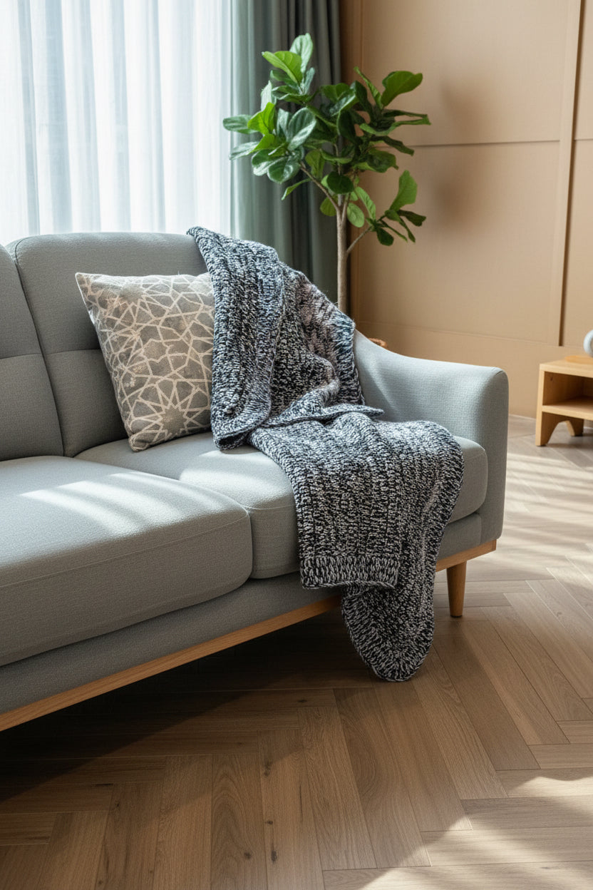 Blue and White Hand Crocheted Lap Blanket — Handmade Cozy Throw