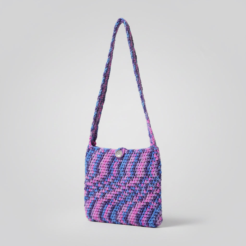 Boho Shoulder Handbag — Blue Purple Pink Handmade Crochet Purse