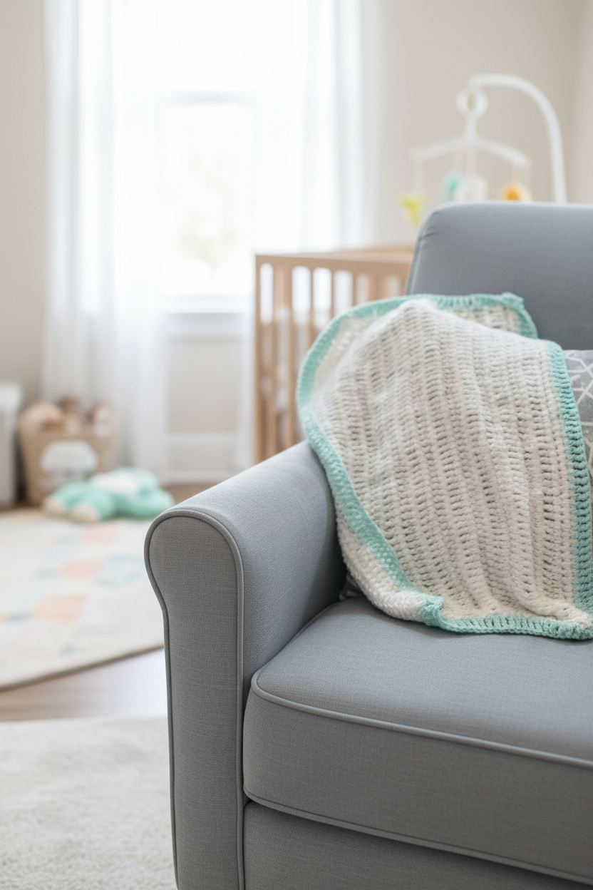 White Turquoise Baby Blanket Lifestyle